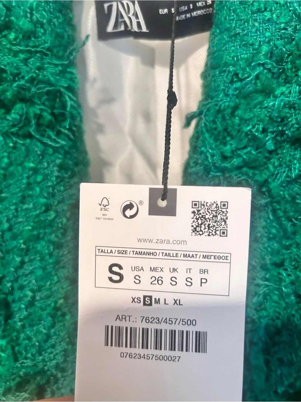 NWT Zara Gold Button Emerald Green Tweed Cropped Blazer Size:SMALL - Picture 9 of 10